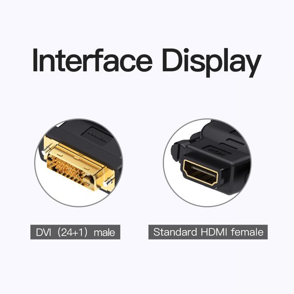 Адаптер HDMI-DVI-D Vention (DVI 24+1-HDMI 1.4) M/F 1080P 60Hz Black (ECDB0) ECDB0 фото