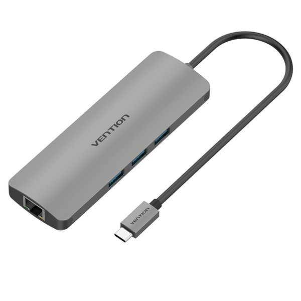 USB HUB 7 в 1 Vention Aluminum Type-C-HDMI-3.5мм 3USB 3.1 Card Reader CGNHA фото