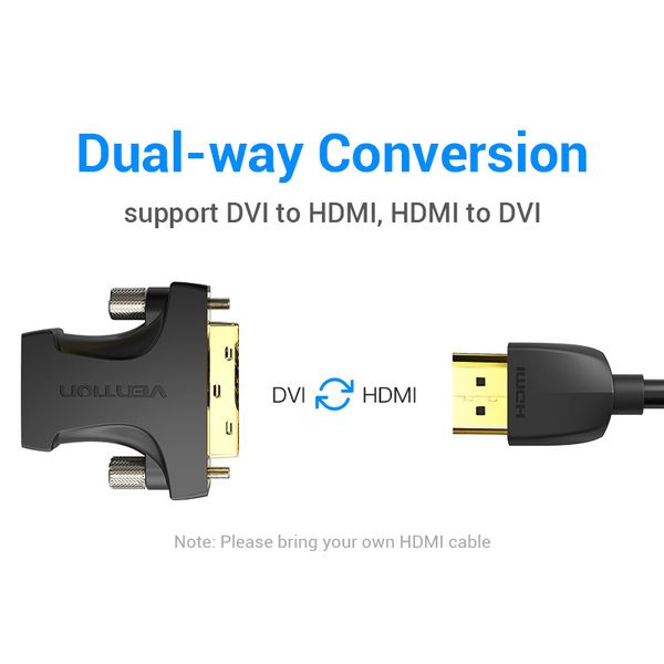 Адаптер HDMI-DVI-D Vention (DVI 24+1-HDMI 1.4) M/F 1080P 60Hz Upgraded gold-plated Black (AILB0) AILB0 фото