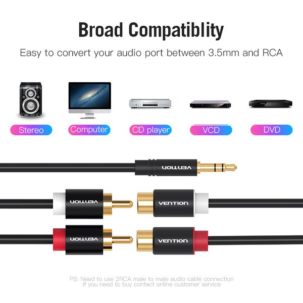 Кабель Audio 3.5мм-2RCA Vention M/F 24К gold-plated 26 AWG VAB-R02-B030 фото