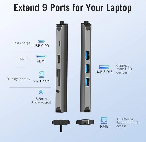 USB HUB 7 в 1 Vention Aluminum Type-C-HDMI-3.5мм 3USB 3.1 Card Reader CGNHA фото