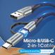 Кабель 2 в 1 USB-MicroUSB-Type-C Vention TPE Nylon 3А 480Mbps nickel-plated, 0.5m