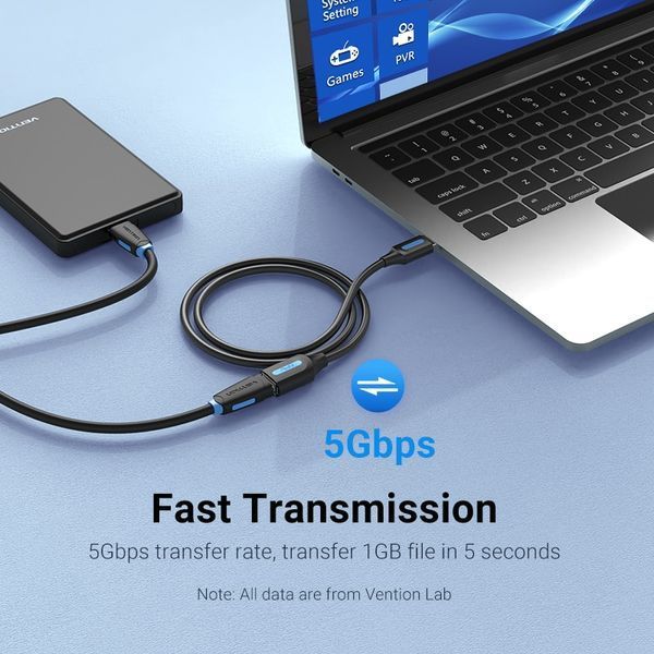 Подовжувач USB-USB 3.0 Vention F/M PVC Round 5Gbps CBHBD фото