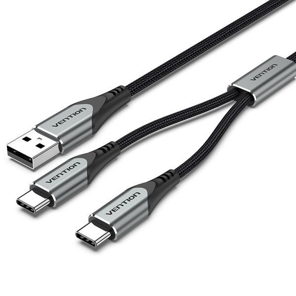 Кабель 2 в 1 USB-Type-C Vention Nylon 2.4А 480Mbps nickel-plated CQOHD фото