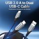Кабель 2 в 1 USB-Type-C Vention Nylon 2.4А 480Mbps nickel-plated, 1m
