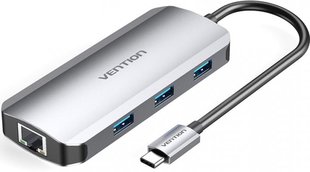 USB HUB 6 в 1 Vention Type-C-HDMI-RJ45-USB 3USB 3.0 1Type-C 3.1 PD 100W 4K 30Hz 5Gbps TOHHB фото