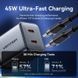Зарядний пристрій Vention 2xUSB 45W (2xUSB-C) PD3.0 QC, GaN + USB-C cable М-М чорний
