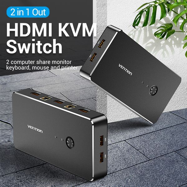 Спліттер KVM 2 in 1 Out HDMI-HDMI Vention 4K 30Hz 4USB gold-plated AFRB0 фото