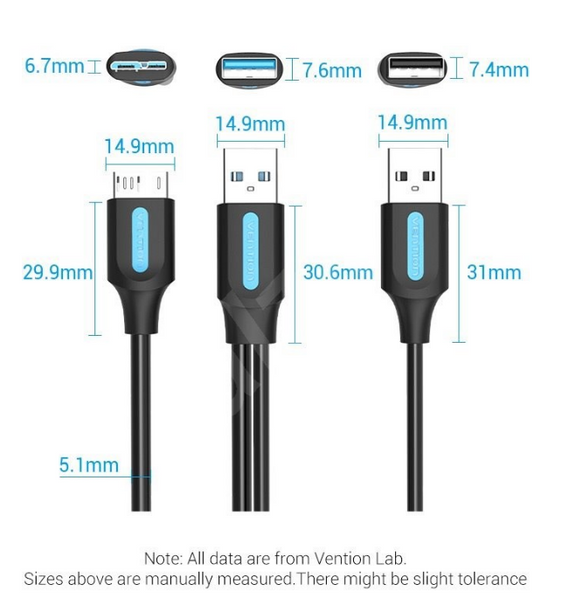 Кабель 2in1 USB-MicroUSB-B 3.0 Vention M/2xM PVC Round nickel-plated 3A 5Gbps CQPBD фото