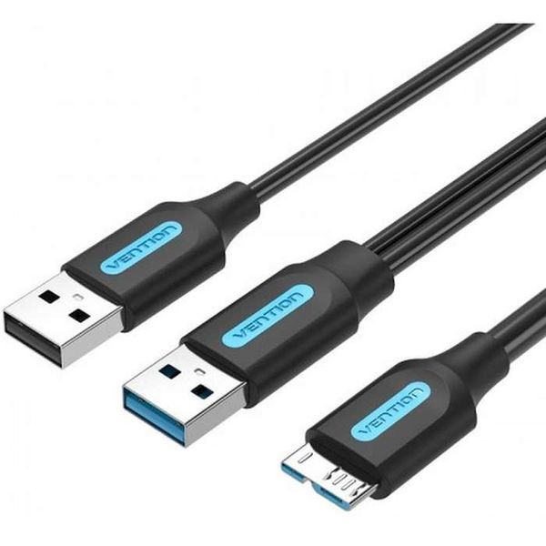 Кабель 2in1 USB-MicroUSB-B 3.0 Vention M/2xM PVC Round nickel-plated 3A 5Gbps CQPBD фото