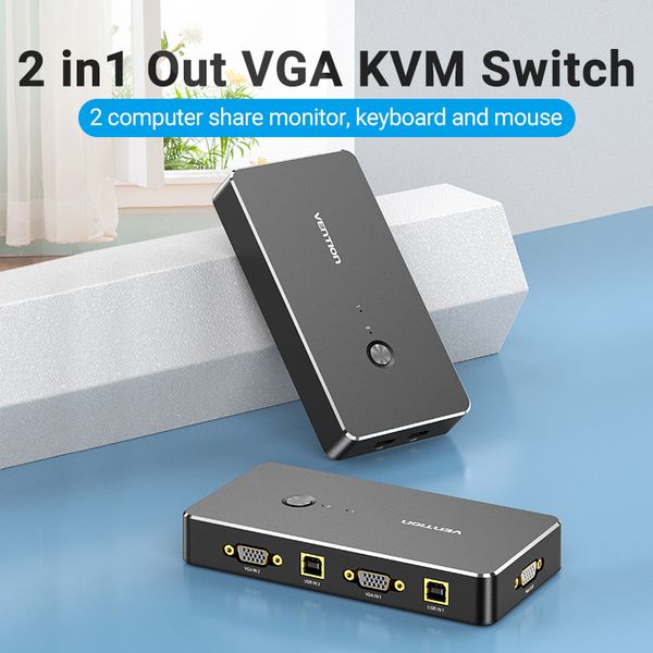 Спліттер KVM 2 in 1 Out VGA-VGA Vention 1080P 60Hz 2USB gold-plated DBEB0 фото