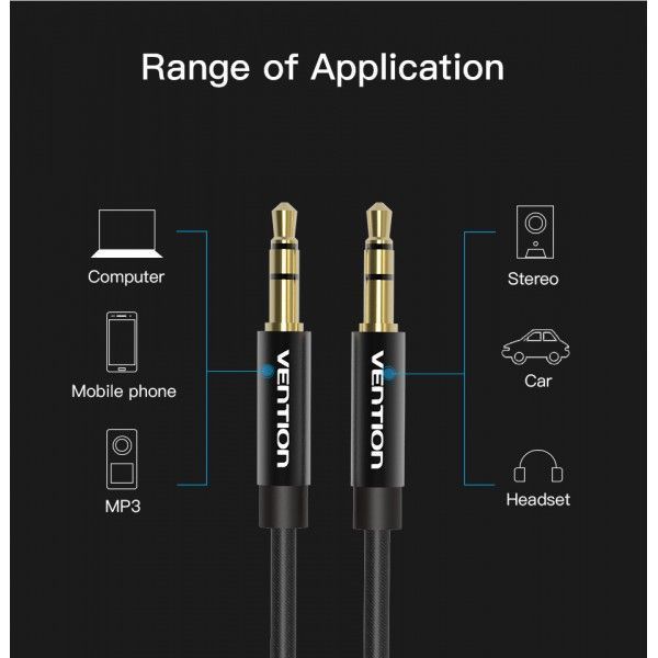 Кабель Audio Aux 3.5мм-3.5мм Vention F/F Fabric Braided gold-plated BAGBI фото