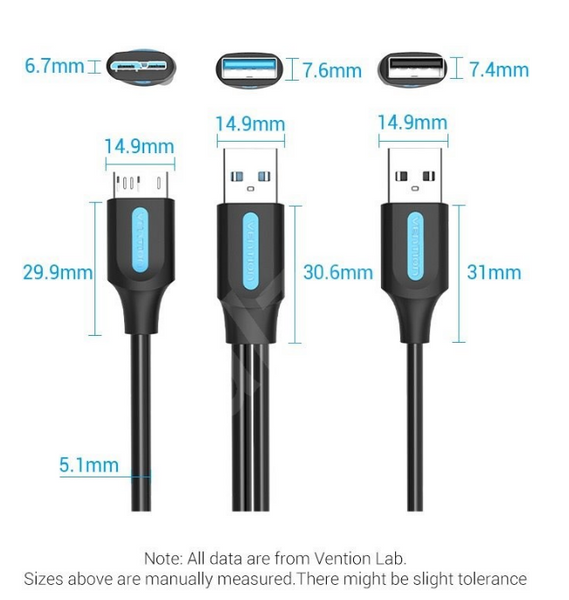 Кабель 2in1 USB-MicroUSB-B 3.0 Vention M/2xM PVC Round nickel-plated 3A 5Gbps CQPBF фото