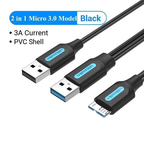 Кабель 2in1 USB-MicroUSB-B 3.0 Vention M/2xM PVC Round nickel-plated 3A 5Gbps CQPBF фото