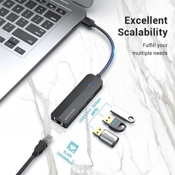 USB HUB Vention USB-MicroUSB-RJ45 3USB 3.0 Ethernet Adapter 5Gbps CHNBB фото