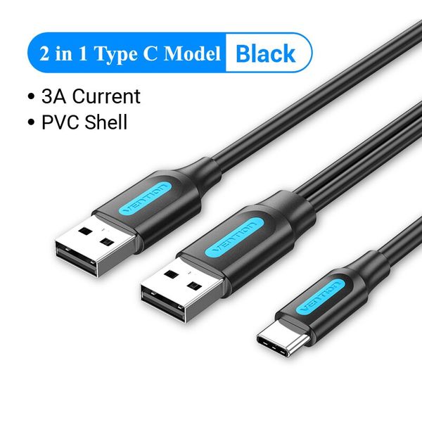 Кабель 2in1 USB-Type-C 2.0 Vention M/2xM PVC Round nickel-plated 3A 480Mbps CQKBD фото