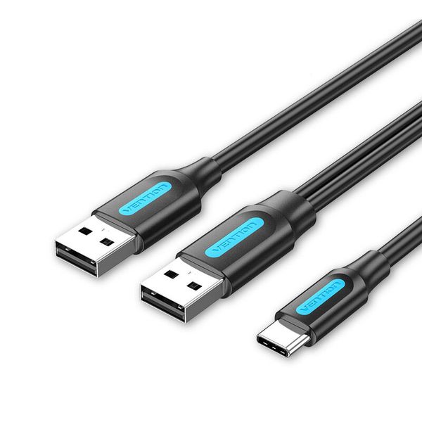 Кабель 2in1 USB-Type-C 2.0 Vention M/2xM PVC Round nickel-plated 3A 480Mbps CQKBD фото