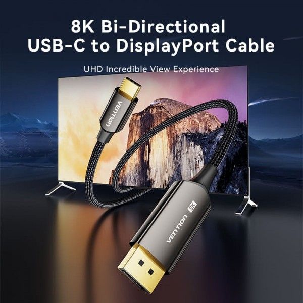 Кабель Type-C-DisplayPort v1.4 Vention Cotton 8K 60Hz 4K 144Hz 2k 240Hz 1080P 360Hz 32.4Gbps 10Bit HDCP 2.3 CRFBD фото