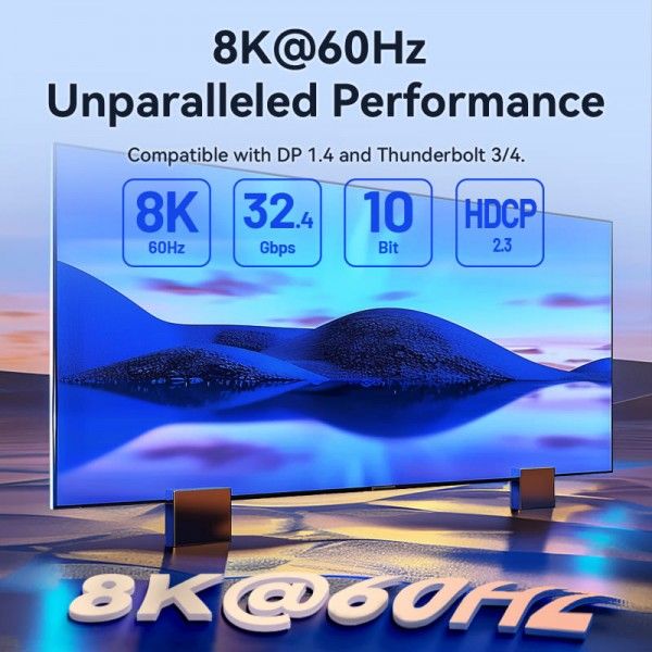 Кабель Type-C-DisplayPort v1.4 Vention Cotton 8K 60Hz 4K 144Hz 2k 240Hz 1080P 360Hz 32.4Gbps 10Bit HDCP 2.3 CRFBD фото