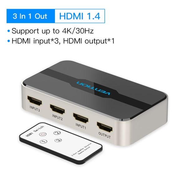 Сплиттер Video 3 In 1 HDMI-HDMI v.1.4 Vention F/3xF 4k 30Hz gold-plated AFFH0 фото