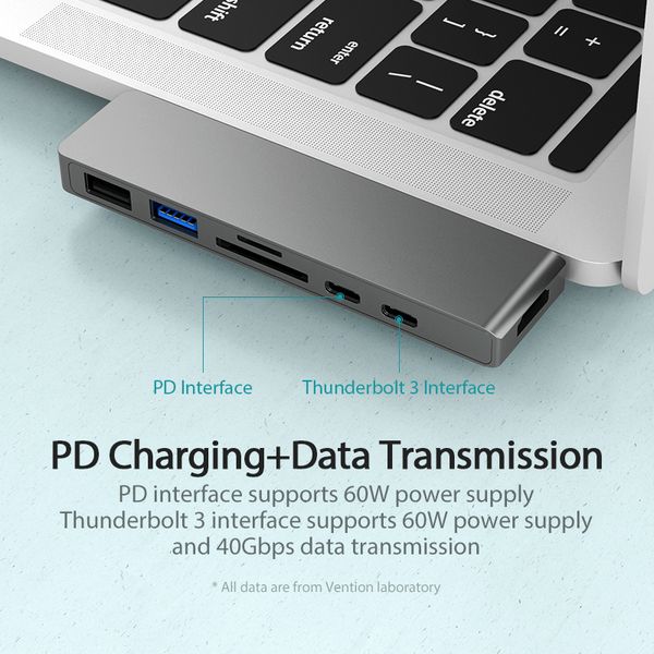 USB HUB 7 в 1 Vention Aluminum Type-C-HDMI 2USB 3.1 Card Reader CMHH0 фото