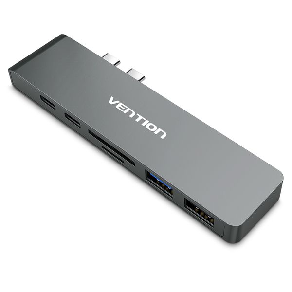 USB HUB 7 в 1 Vention Aluminum Type-C-HDMI 2USB 3.1 Card Reader CMHH0 фото