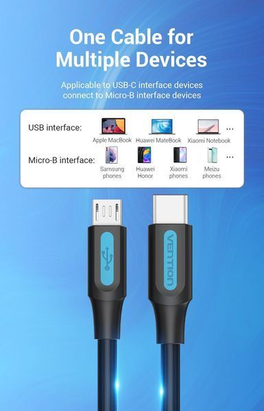 Кабель Type-C-MicroUSB Vention TPE Round 2A 480Mbps COVBH фото