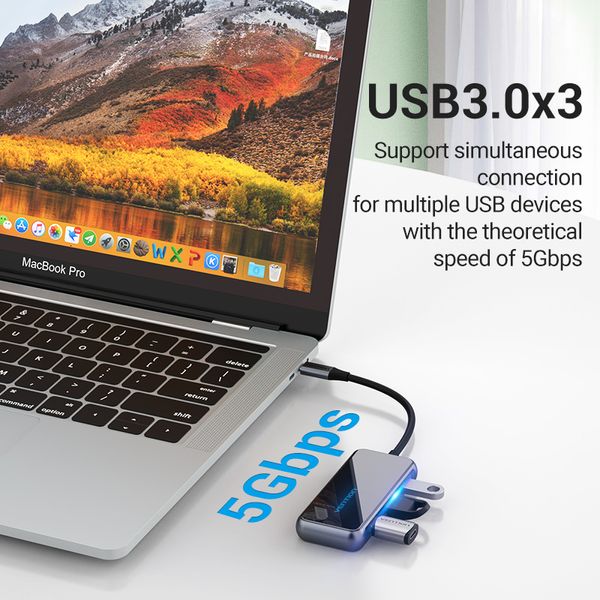 USB HUB Vention 5 в 1 Type-C-HDMI-USB-PD 3USB 3.0 4K 60Hz 87W TFBHB фото