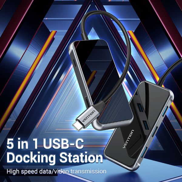 USB HUB Vention 5 в 1 Type-C-HDMI-USB-PD 3USB 3.0 4K 60Hz 87W TFBHB фото