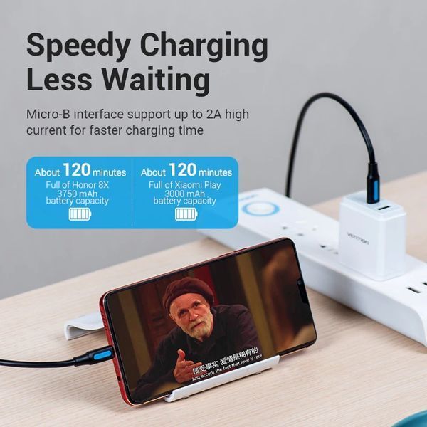 Кабель Type-C-MicroUSB Vention TPE Round 2A 480Mbps COVBH фото