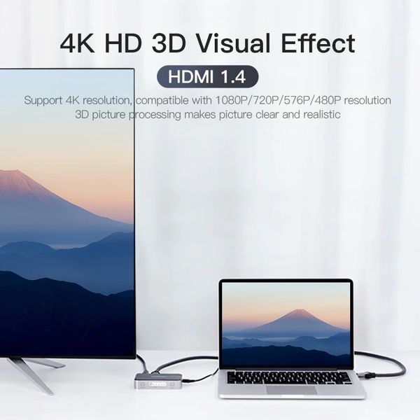 Сплиттер Video 3 In 1 HDMI-HDMI v.1.4 Vention F/3xF 4k 30Hz Upgrade (3.5мм+Toslink) gold-plated AFJH0 фото