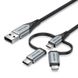 Кабель 3 в 1 USB-MicroUSB-Type-C-Lightning Vention TPE Nylon MFi C89 2А 480Mbps nickel-plated, 0.5m