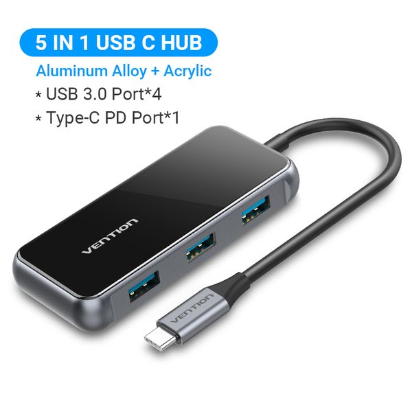 USB HUB Vention 5 в 1 Type-C-HDMI-USB-PD 4USB 3.0 87W 4K 30Hz TFDHB фото