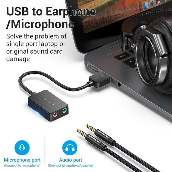 Звуковая карта USB Vention Audio Earphone Microphone Black (CDYB0) CDYB0 фото