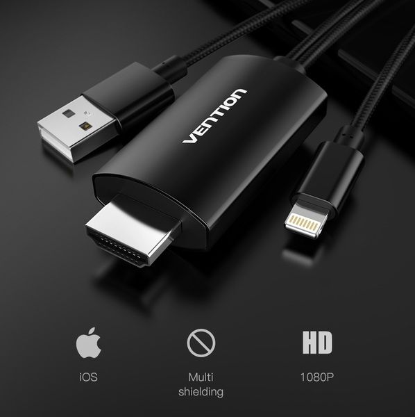 Адаптер HDMI-USB-Lightning MHL Vention v.1.4 Apple 3m Black (CEJBI) CEJBI фото