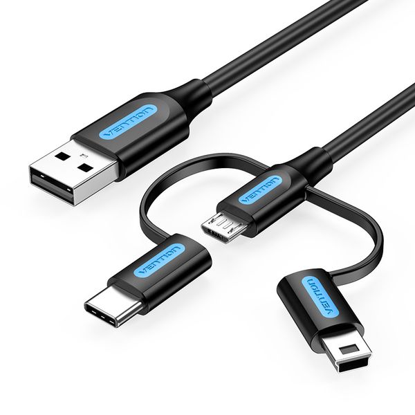 Кабель 3 в 1 USB-MicroUSB-Type-C-MiniUSB Vention PVC 2А 480Mbps nickel-plated CQIBD фото