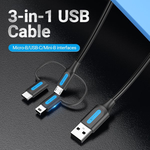 Кабель 3 в 1 USB-MicroUSB-Type-C-MiniUSB Vention PVC 2А 480Mbps nickel-plated CQIBD фото