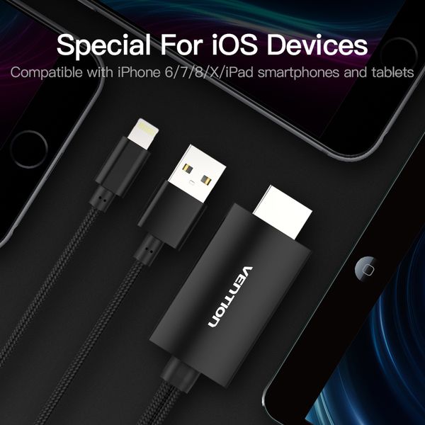 Адаптер HDMI-USB-Lightning MHL Vention v.1.4 Apple 3m Black (CEJBI) CEJBI фото