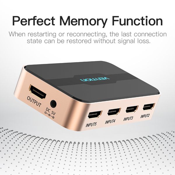 Спліттер Video 5 In 1 HDMI-HDMI v.1.4 Vention F/5xF 4k 30Hz gold-plated /Gold ACDG0 фото