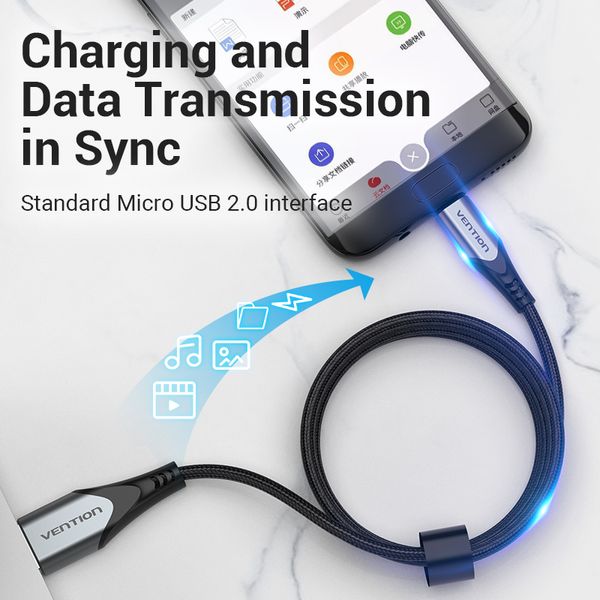 Кабель USB-MicroUSB Reversible Vention TPE Nylon 3A 480Mbps nickel-plated COCHC фото