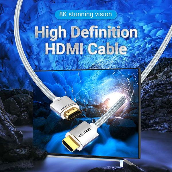 Кабель Vention HDMI-HDMI V2.1 (M/M) Cotton Braided 8K 60Hz 4K 120Hz 48Gbps Silver  ALCIF фото