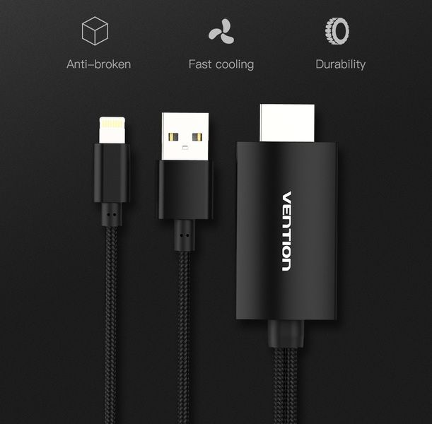 Адаптер HDMI-USB-Lightning MHL Vention v.1.4 Apple 3m Black (CEJBI) CEJBI фото