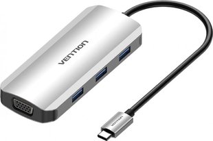 USB HUB 6 в 1 Vention Type-C-HDMI-VGA-USB 3USB 3.0 1Type-C 3.1 PD 100W 4K 30Hz 5Gbps TOIHB фото