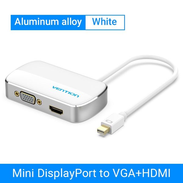 Адаптер 2 In 1 MiniDisplayPort-HDMI-VGA Vention M/2xF 4k 30Hz gold-plated 0.15m White (HBBWB) HBBWB фото