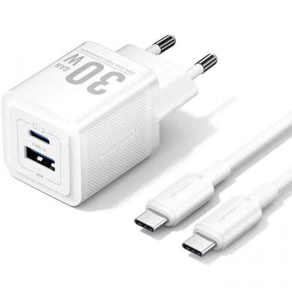 Зарядний пристрій Vention 2xUSB 30W (USB-A/USB-C) + USB-C cable М-М TZ-FEQW0-EU-01 фото