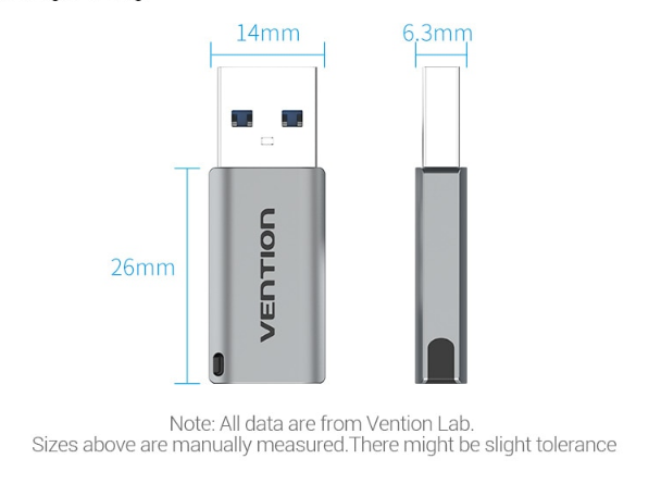 Адаптер Type-C-USB 3.0 Vention AluminIum nickel-plated M/F 5Gbps 3A Gray (CDPH0) CDPH0 фото