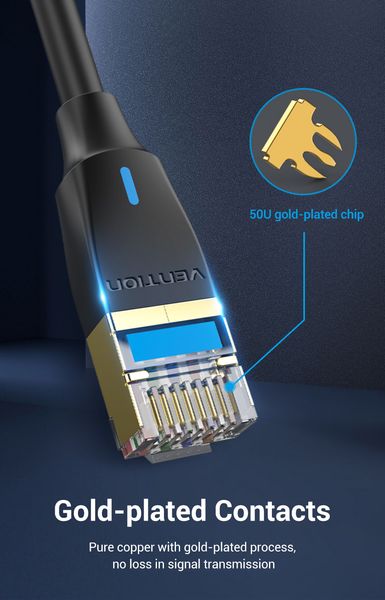 Патч-корд RJ45-RJ45 Vention LAN CAT8 SFTP 40Gbps 2000MHz Copper PVC Round Slim IKIBD фото