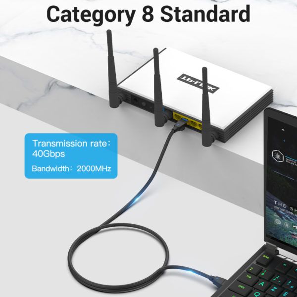 Патч-корд RJ45-RJ45 Vention LAN CAT8 SFTP 40Gbps 2000MHz Copper PVC Round Slim IKIBD фото