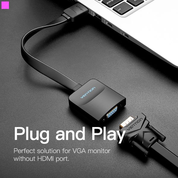 Адаптер HDMI-VGA v.1.4 Vention 0.2m Flat зі звуком та живленням Black (ACKBB) ACKBB фото