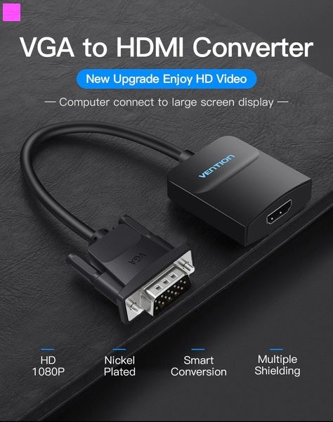 Адаптер HDMI-VGA Vention 0.2m зі звуком та живленням Black (ACNBB) ACNBB фото